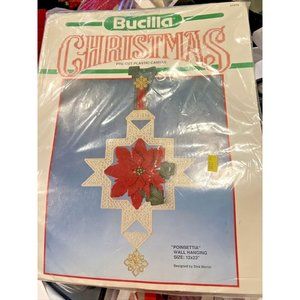 Bucilla Plastic Canvas Kit Needlepoint Christmas Poinsettia Wall Hanging New